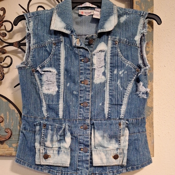 Bill Blass Blue Denim Vest Tailored Distressed. Excellent Condition NWOT Size PM - Picture 6 of 11
